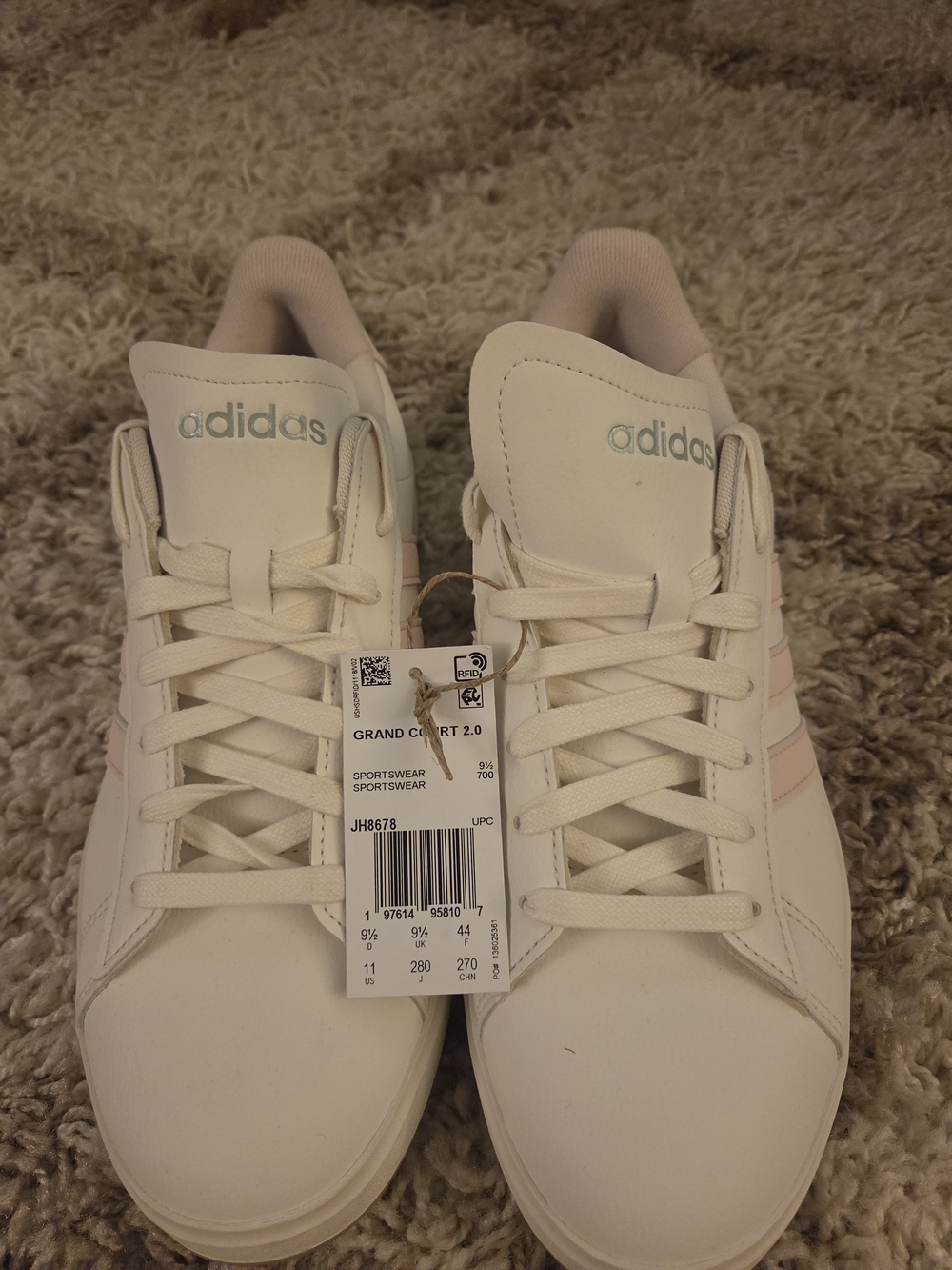 adidas Women's Grand Court 2.0 White with Light Pink Accents